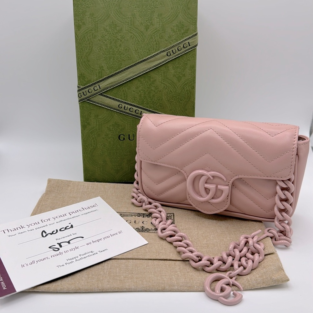 Authentic Gucci Gg Pink Marmont Resin Belt Bag
